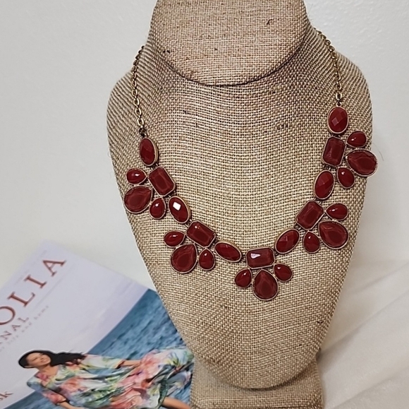 Francesca's Collection Orange Stone Bib Statement Necklace Gold Chain Bohemian - Picture 1 of 10